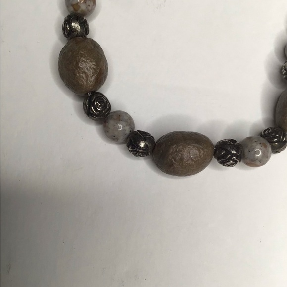 Women’s Long Necklace Tan Beige Silver - Picture 6 of 10